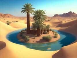 Beautiful oasis in desert, Generative AI Illustration. photo