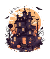 Watercolor Halloween Witch House Sublimation Clipart PNG Background