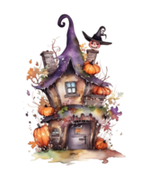 Aquarell Halloween Hexe Haus Sublimation Clip Art png Hintergrund