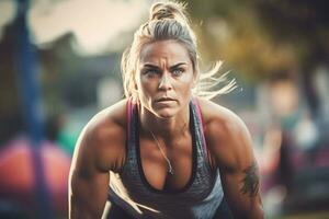 Strong female crossfit training. Generate Ai photo