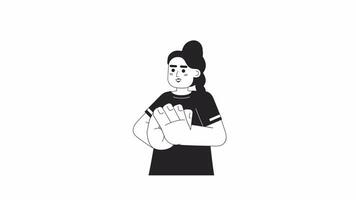 indisch Athlet Frau klatschen Hände bw 2d Charakter Animation. ermutigend Gliederung Karikatur 4k Video, Alpha Kanal. Beifall unterstützend Süd asiatisch weiblich animiert Person isoliert auf Weiß Hintergrund video