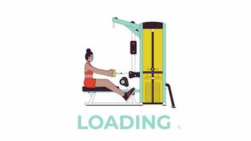 Working out on seated row machine line 2D loading animation. Woman grasping cable animated cartoon linear character 4K video loader motion graphic. Prevent back pain exercise download process gif