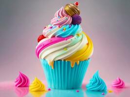 Colorful sweet cupcake, Generative AI Illustration. photo