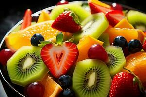 Fruit salad refreshing combination bowl. Generate Ai photo