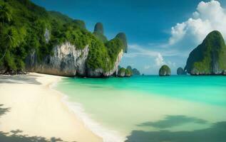 Wonderful magical beach in Thailand, Generative AI Illustration. photo