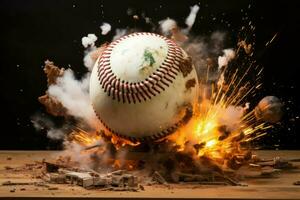 Unpredictable baseball bat explosion ball. Generate Ai photo