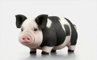 A cute black and white pig on white background, Generative AI Illustration. photo