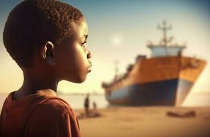 African child ship work. Generate Ai photo