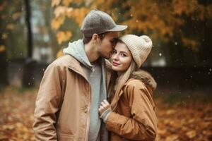 Young couple autumn. Generate Ai photo