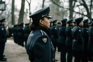 Uniformed officers stand. Generate Ai photo