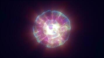 multicolor energía brillante esfera futurista átomo desde eléctrico magia partículas y energía olas antecedentes video