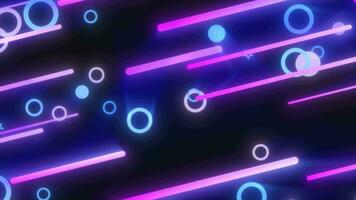 Blue purple glowing geometric abstract background pattern of flying lines and circles video