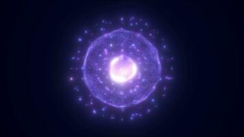 Blau Energie glühend Kugel futuristisch Atom von elektrisch Magie Partikel und Energie Wellen Hintergrund video