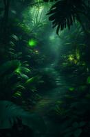 Dark beautiful rain forest, Generative AI Illustration. photo