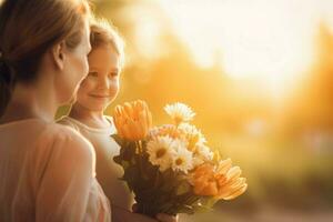 madre día niño flor. generar ai foto