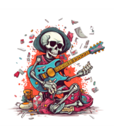 colorida engraçado crânio guitarra esqueleto sublimação png fundo