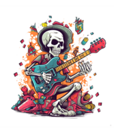 Colorful Funny Skull Guitar Skeleton Sublimation PNG Background