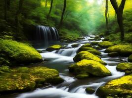 cascada en bosque, generativo ai ilustración. foto