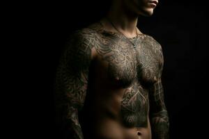 Man tattoos body. Generate Ai photo