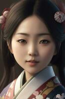 A beautiful Japanese girl in kimono, Generative AI Illustration. photo