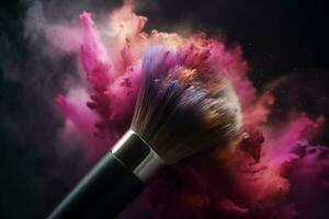 Makeup brush explosion. Generate Ai photo