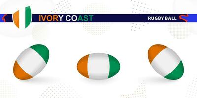 Rugby ball set with the flag of Ivory Coast in various angles on abstract background. vector