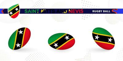 Rugby ball set with the flag of Saint Kitts and Nevis in various angles on abstract background. vector