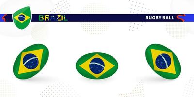 Rugby ball set with the flag of Brazil in various angles on abstract background. vector