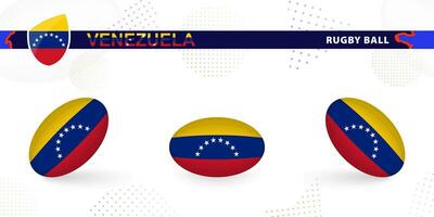 rugby pelota conjunto con el bandera de Venezuela en varios anglos en resumen antecedentes. vector