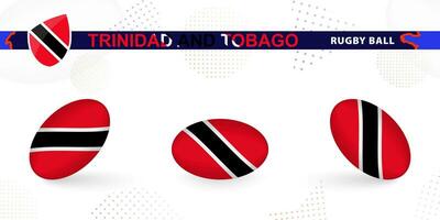 Rugby ball set with the flag of Trinidad and Tobago in various angles on abstract background. vector