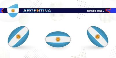 Rugby ball set with the flag of Argentina in various angles on abstract background. vector