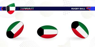 Rugby ball set with the flag of Kuwait in various angles on abstract background. vector