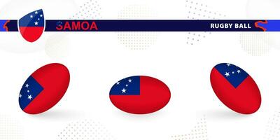 Rugby ball set with the flag of Samoa in various angles on abstract background. vector