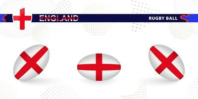 Rugby ball set with the flag of England in various angles on abstract background. vector