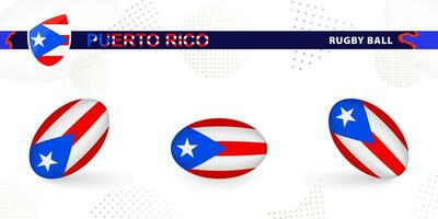 rugby pelota conjunto con el bandera de puerto rico en varios anglos en resumen antecedentes. vector