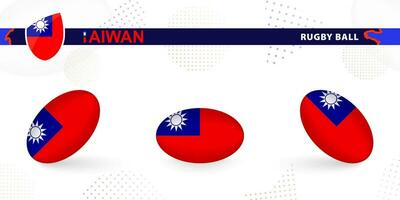 Rugby ball set with the flag of Taiwan in various angles on abstract background. vector