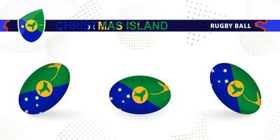 Rugby ball set with the flag of Christmas Island in various angles on abstract background. vector