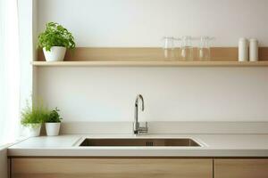 cocina mueble lavabo madera. generar ai foto