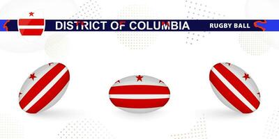 Rugby ball set with the flag of District of Columbia in various angles on abstract background. vector