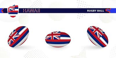 Rugby ball set with the flag of Hawaii in various angles on abstract background. vector