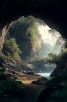 A beautiful cave in nature, Generative AI Illustration. photo