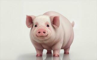 A cute fat pig on white background, Generative AI Illustration. photo