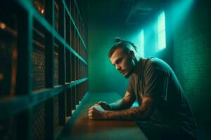 Hacker prison cell. Generate Ai photo