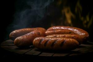 Grilled sausages smoke. Generate Ai photo