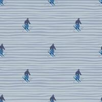 Winter sports seamless pattern. Skiers on the slope. vector
