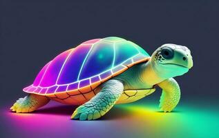 Cute colorful neon sea turtle, Generative AI Illustration. photo