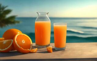 A glass of fresh orange juice, Generative AI Illustration. photo