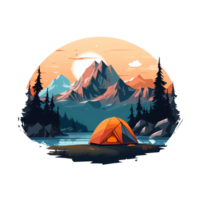 Ai generated mountain landscape with tent and trees png