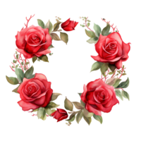 Ai generated watercolor red roses wreath on transparent background png