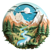 Ai generated paper cutout of a mountain and forest scene png